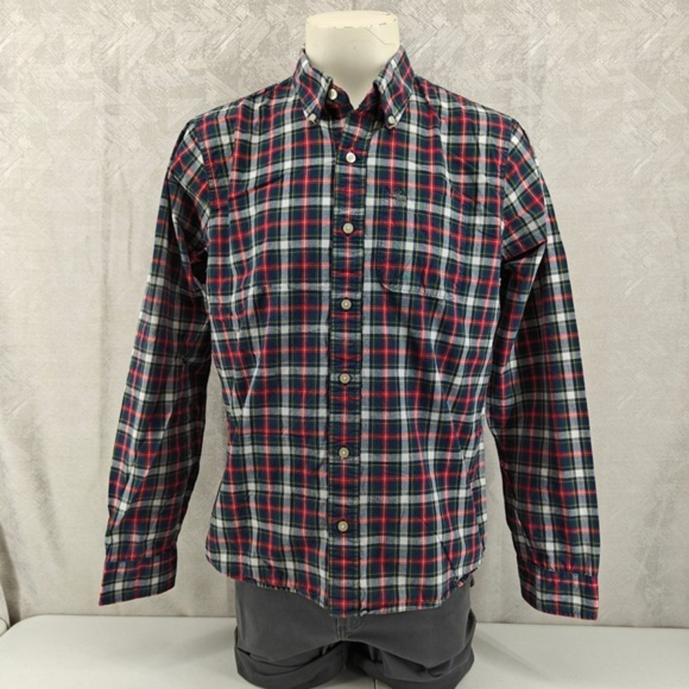Abercrombie & Fitch Shirt Mens‎ XXL Navy Red Plaid Muscle Fit Button Down Cotton